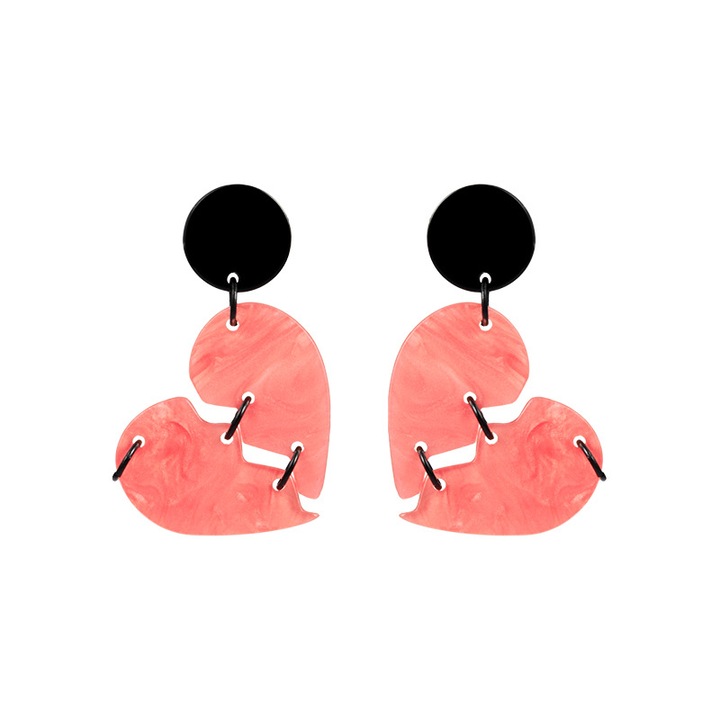 Cercei dama, Aliaj metalic/Argint/Acril, Negru/Roz