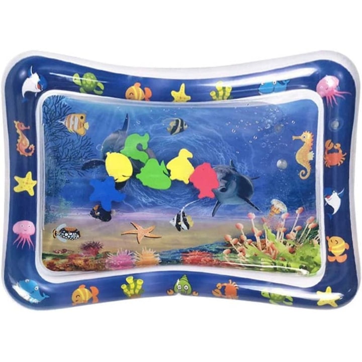 Covoras cu activitatati pentru bebelusi, cu apa si 5 animale marine plutitoare, 65x48cm, maxim 15Kg