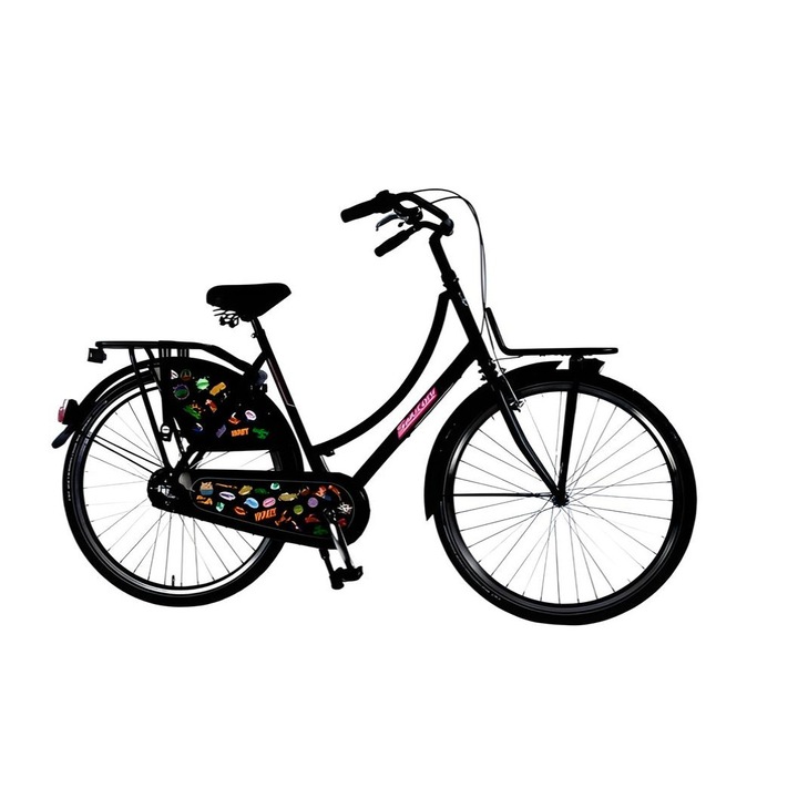 Volare Oma Salutoni Badges Дамски ретро градски велосипед, 3 скорости, заден багажник и специален преден кош, черен, 28 инча, 56 см