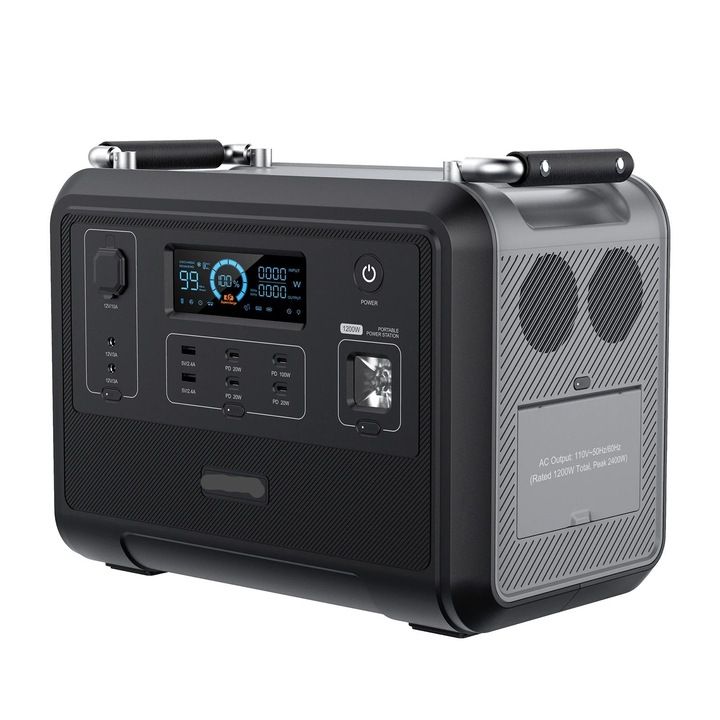 Батерия, Соларен генератор, 1200W, 960Wh, LiFePO4, преносима, черна