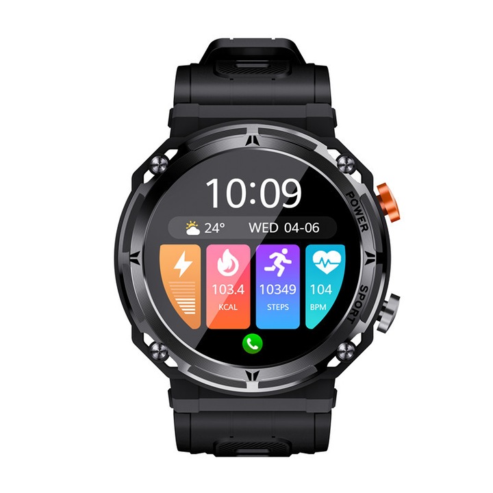 Ceas Smartwatch pentru barbati C21Pro, ecran de 1,39 inchi, IP68, rezistent la apa, ritm cardiac, tensiune arteriala, oxigen, ceas inteligent in aer liber