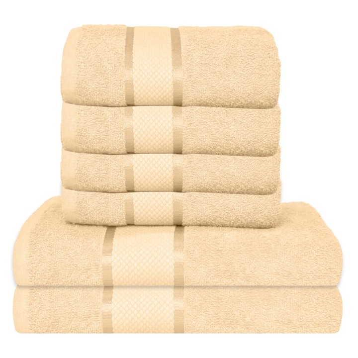 Комплект от 6 кърпи за баня, памук, обикновени, 400g/m², 30x50cm/50x90cm, бежови