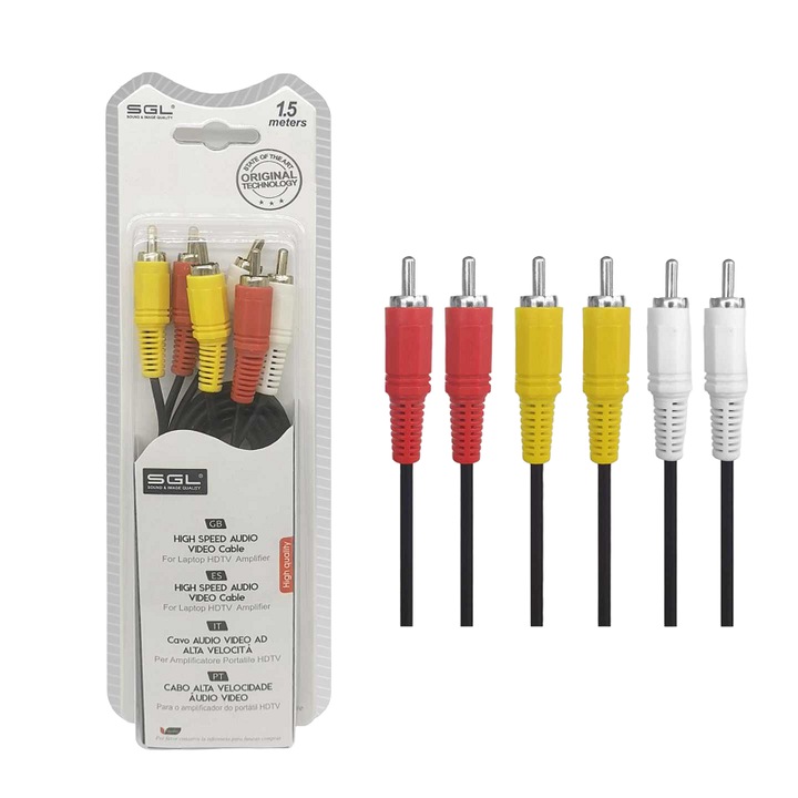 Cablu RCA, 306A, 3 x RCA tata/ 3 x RCA tata, 1.5 m, Multicolor