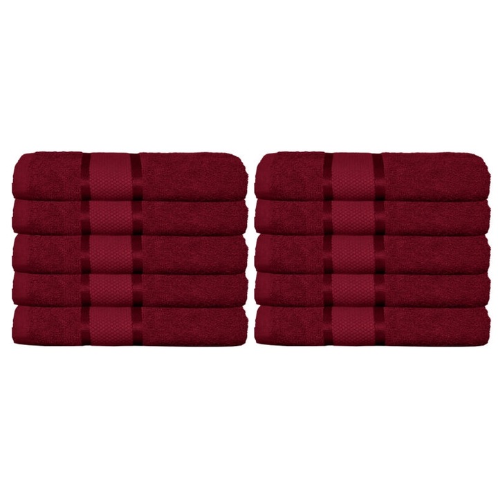 10 db-os kéztörlő készlet, Pamut, Sima, 400g/m², 30x50cm, Bordeaux