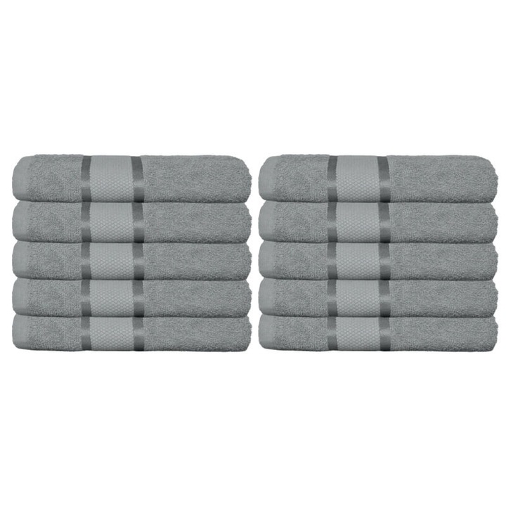 Set 10 prosoape de maini, Bumbac, Uni, 400g/m², 30x50cm, Gri