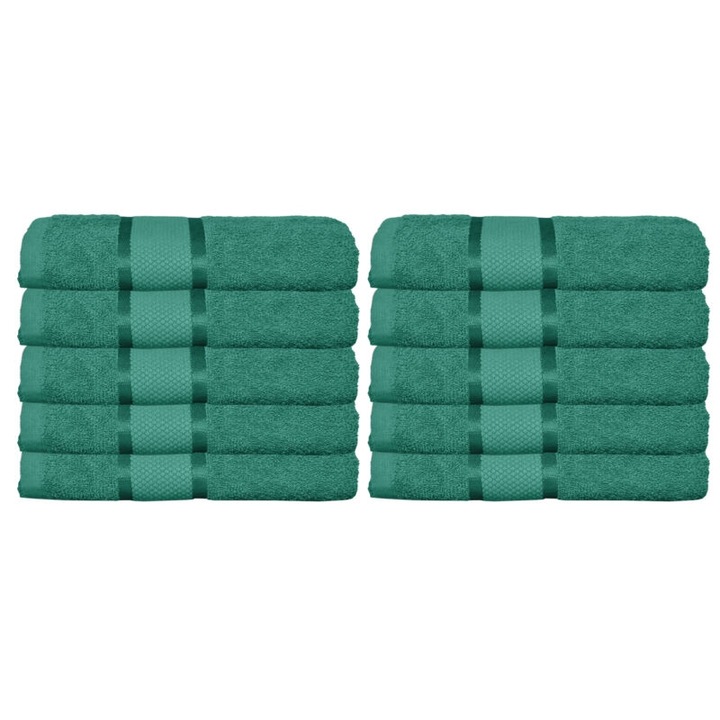 10 db-os kéztörlő készlet, Pamut, Sima, 400g/m², 30x50cm, Sötétzöld