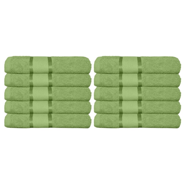 Set 10 prosoape de fata, Bumbac, Uni, 400g/m², 50x90cm, Verde Mar