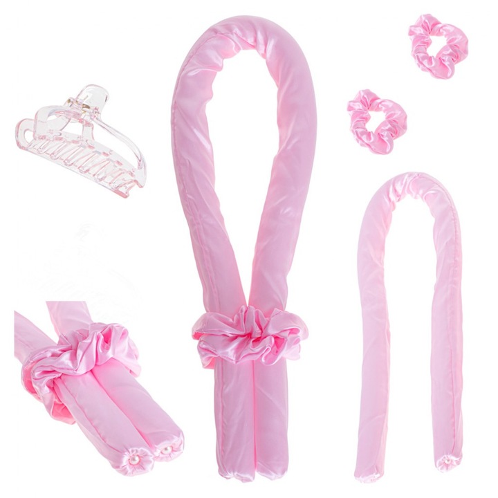 Rola pentru ondularea buclelor de par fara caldura, ZakupyTV, Catifea, Roz