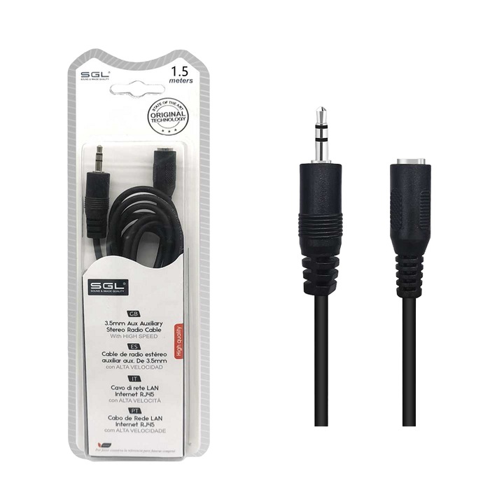 Jack audio kábel, Sgl, Továbbfejlesztett, Fekete, 1.5 m