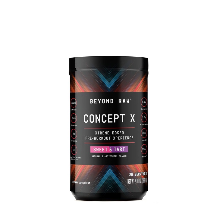 Concept X Pre-Workout, Formula Pre-Workout cu Aroma Sweet & Tart, Beyond Raw, 598 g
