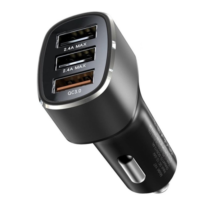 Incarcator auto Car Charger (Y46) 3x USB, 2.4A, Q.C3.0, Fast Charging, 42W Negru
