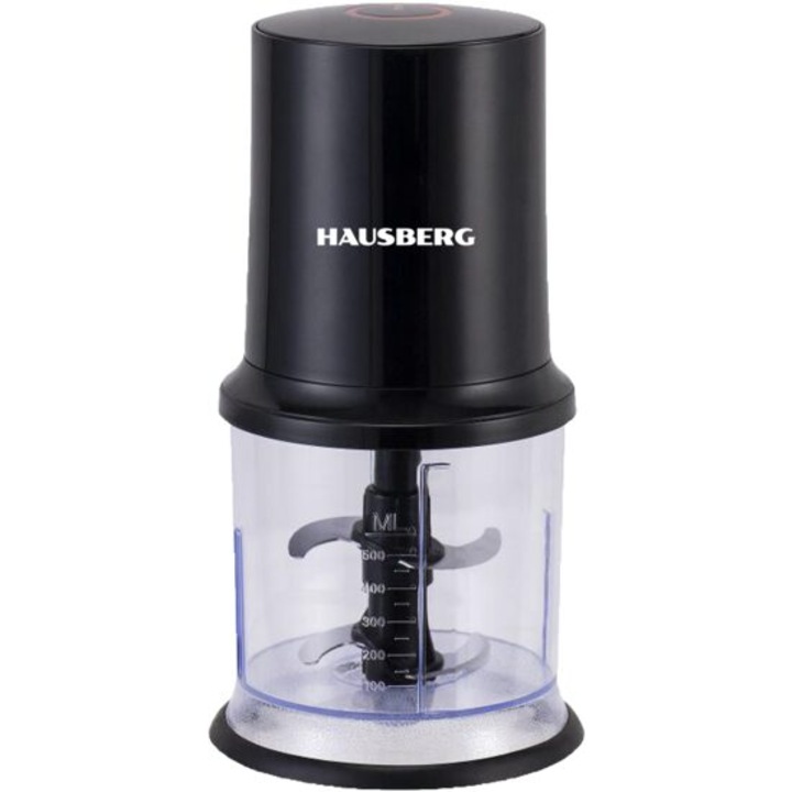 Електрически чопър Hausberg HB-4502NG, 400W, 1 скорост, 500 ml, пластмасова купа, нож с 2 остриета от неръждаема стомана, черен