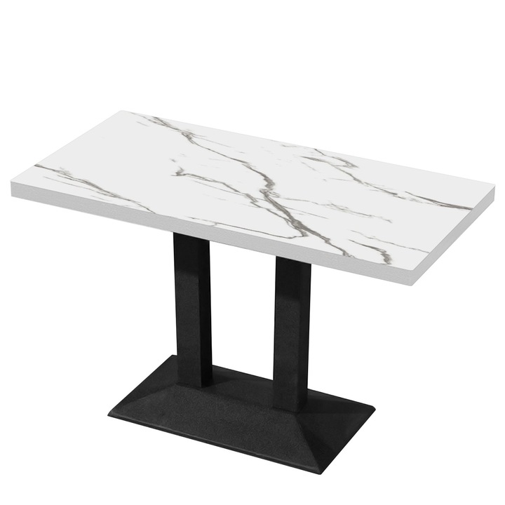 Трапезна маса 2HOME, бял мрамор, черен крак, плот 120x60 см
