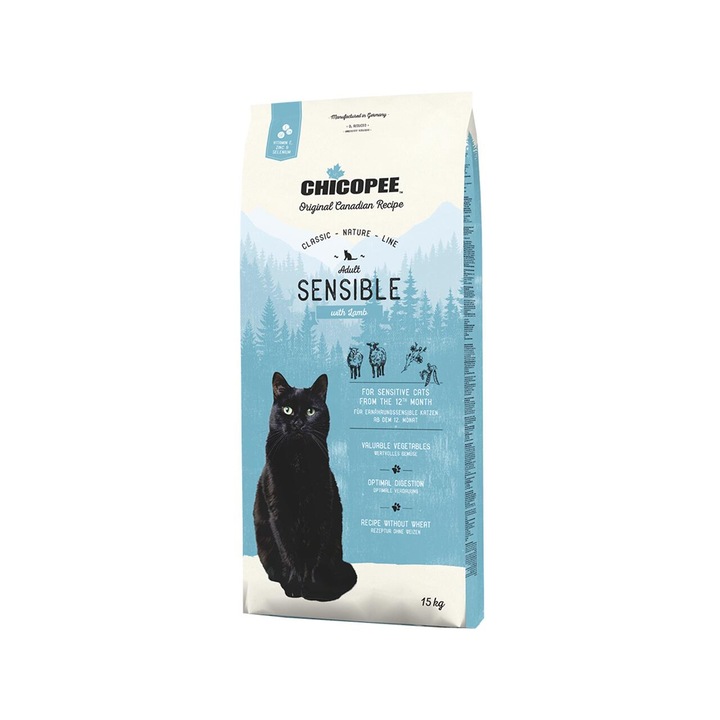 Hrana uscata pentru pisici, Super Premium CHICOPEE Adult Sensible, aroma de miel, fara grau si gluten, 15 kg