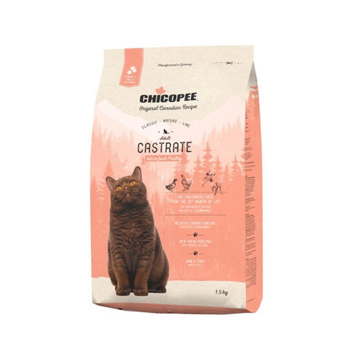 Hrana uscata pentru pisici, Super Premium CHICOPEE Castrate, aroma de pasare, 30% proteine, pisici sterilizate, 1.5 kg