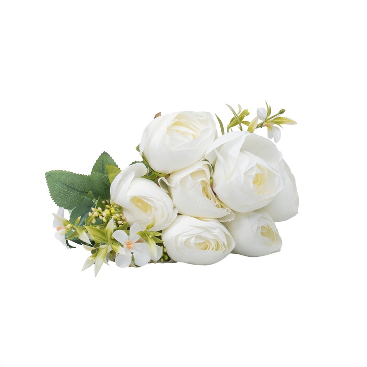 Csokor 10 db bazsarózsa szálból, H 45 cm, fehér színű, BSP / SL395_A