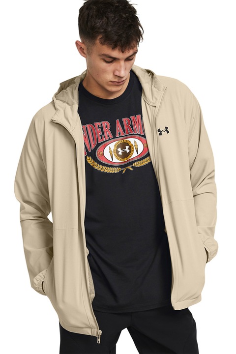 Under Armour, Jacheta elastica cu gluga pentru antrenament, Alb fildes