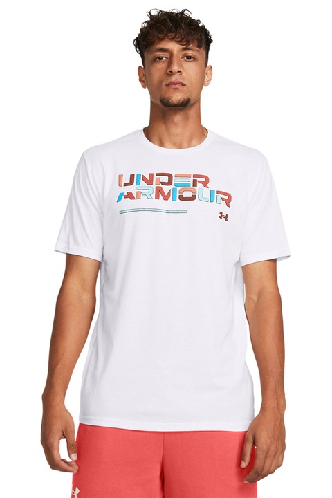 Under Armour, Tricou lejer cu logo, pentru fitness, Alb optic