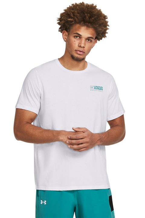 Under Armour, Свободна баскетболна тениска с лого, Бял/Зелен/Виолетов