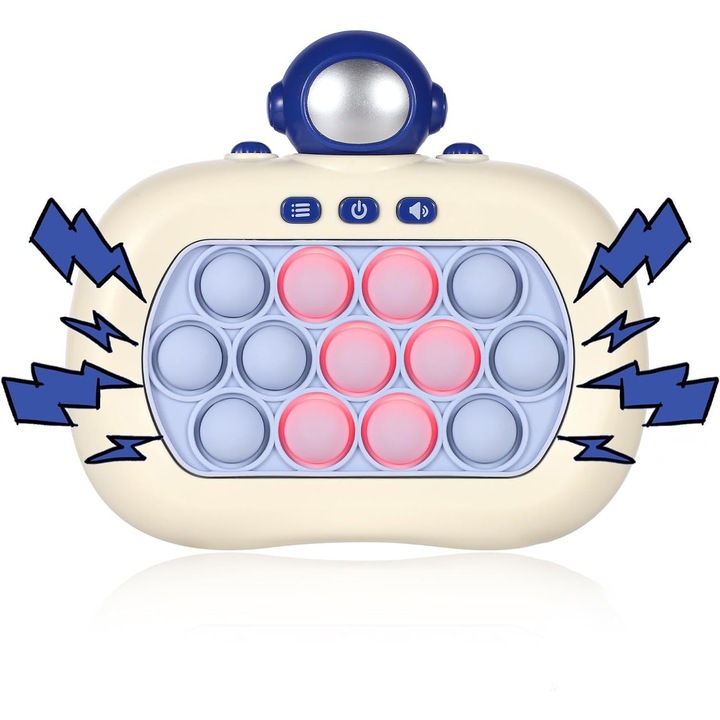 Jucarie Pop It Electronica Miraza, Versiune cu 13 Butoane, 999+ de Nivele Diferite, Model Astronaut, Antistres, Senzoriala, Ajuta Memoria si Indemanarea, Modul Jucatori Multiplii, Lumini si Sunet, 12.5 x 13 cm, Albastru