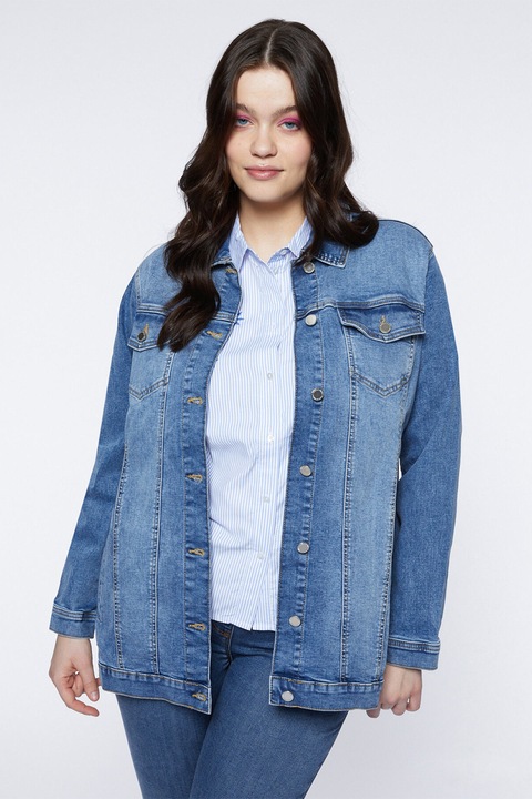 Fiorella Rubino, Jacheta din denim cu aspect decolorat, Albastru deschis, XS-S