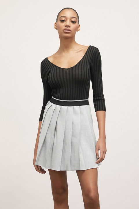 Motivi, Pulover slim fit cu aspect stralucitor, Negru, L