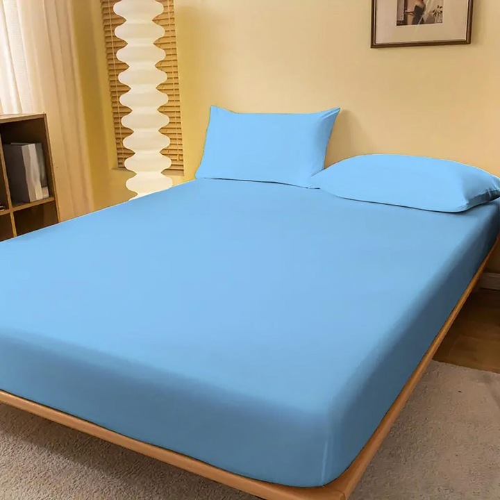 Husa de pat cu elastic, bumbac 100%, 200x200 cm, bleu