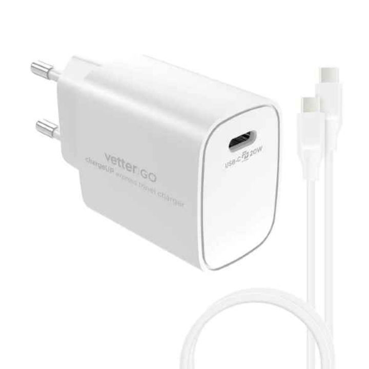 Töltő és kábel USB-C / USB-C 20W Vetter Go töltsd fel fehéren