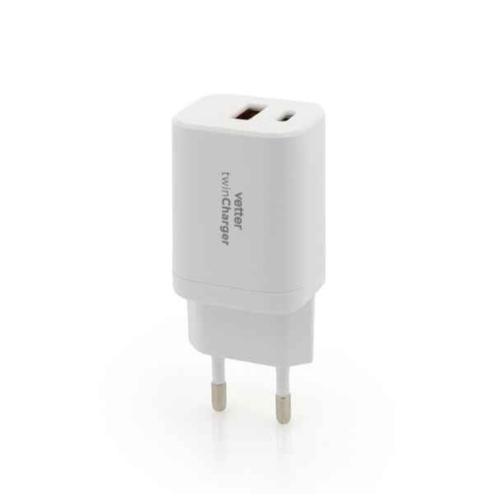 Hálózati töltő 1xUSB / 1xUSB-C 33W Vetter dupla töltő fehér