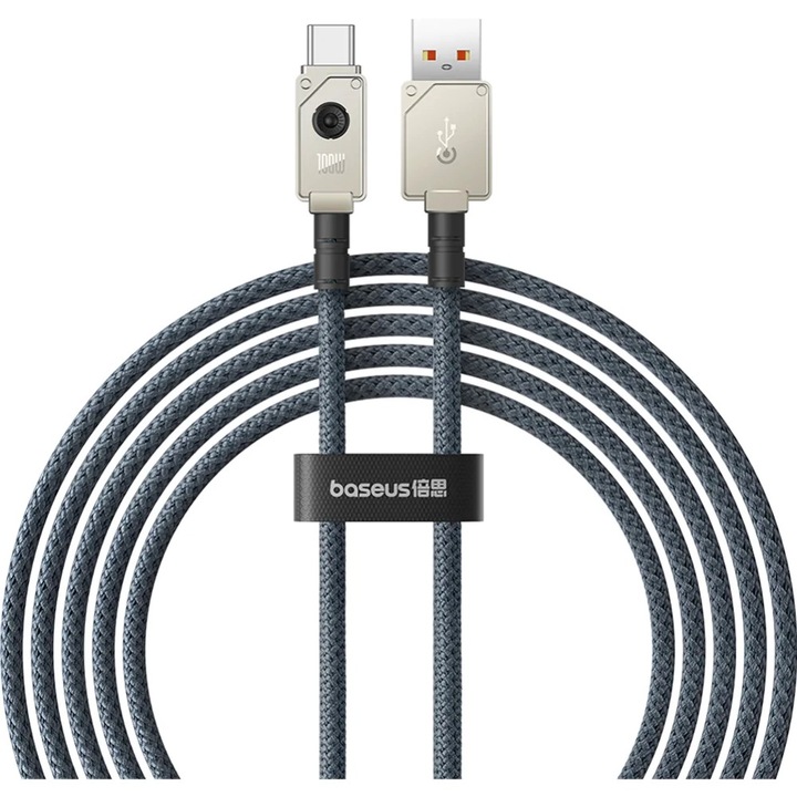 Cablu alimentare si date Baseus Unbreakable, Fast Charging Data Cable, USB la USB Type-C 100W, 2m, braided aliaj zinc, alb „P10355801221-01”