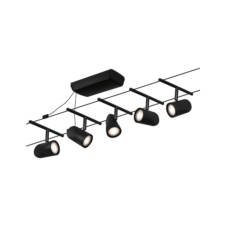 Set spoturi pe cablu Cup Basic GU5, 3, max. 5x10W, 230/12V, negru mat-crom