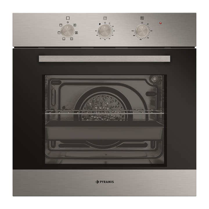 Pachet Pyramis PHC 61430IFB8060, cuptor electric incorporabil si plita electrica, 6 functii, clasa A, volum 64 litri, control electronic, 4 zone de gatit vitro, finisaj sticla neagra si inox