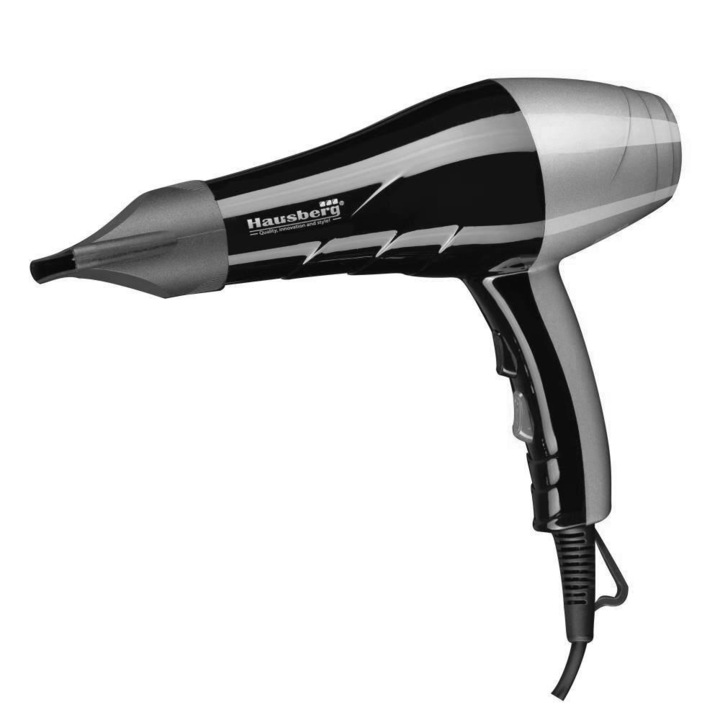 Uscator de par Hausberg HB-26GR, 2 trepte de viteza, 3 niveluri de temperatura, Dispozitiv de agatare, 2000 W, Negru-Gri