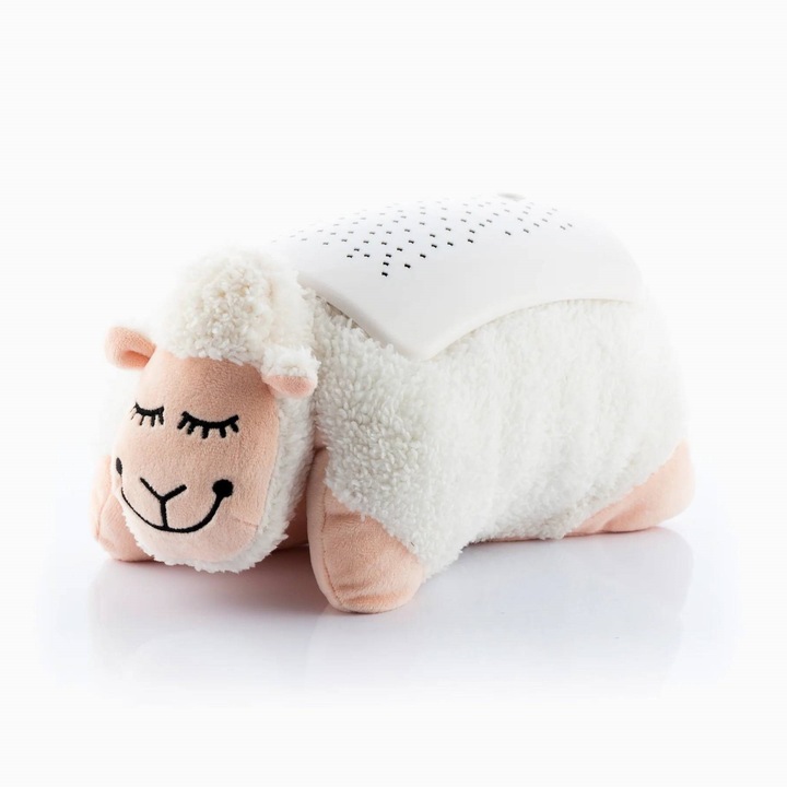 Lampa de veghe, pentru copii sau bebelusi, cu proiector de stele, model oaie de plus, Lumina LED 3 culori, ajutor de somn, alb/bej