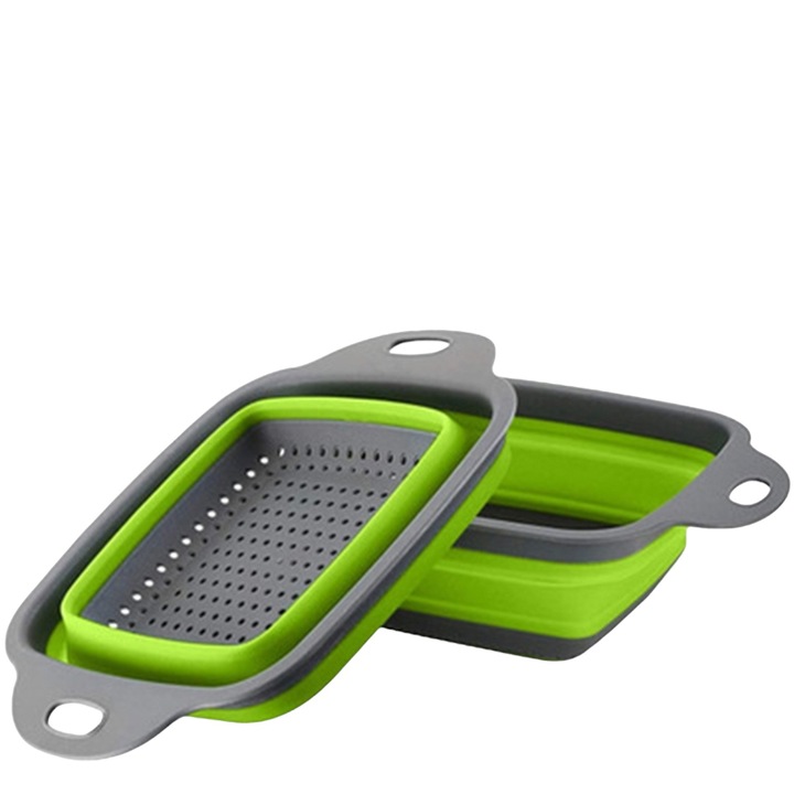 Set strecuratori pliabile din silicon, Tecos, 2 bucati cu 2 dimensiuni, ideal pentru activitati in bucatarie, Gri/Verde