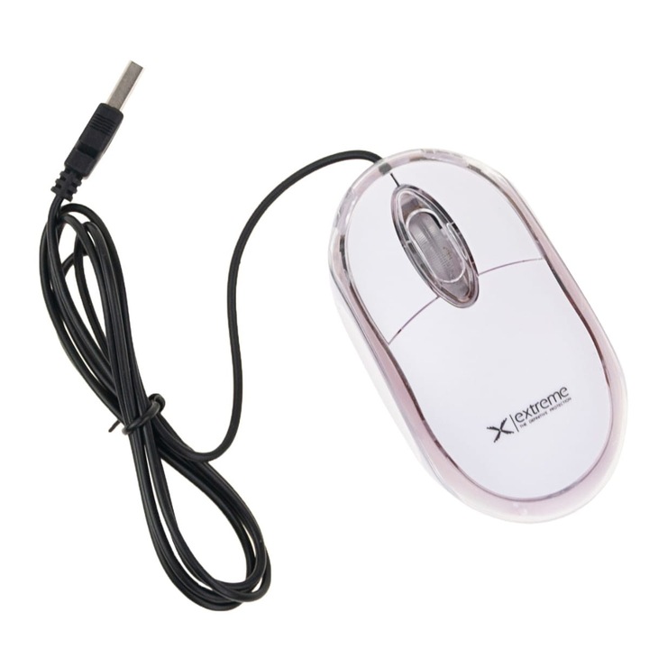 Mouse optic cu fir, EXTREME, Alb/Transparent