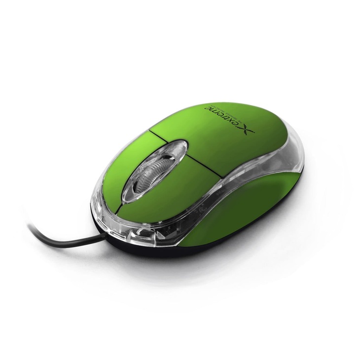 Оптична мишка с кабел, EXTREME, зелена/прозрачна