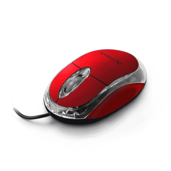 Оптична мишка с кабел, EXTREME, червена/прозрачна