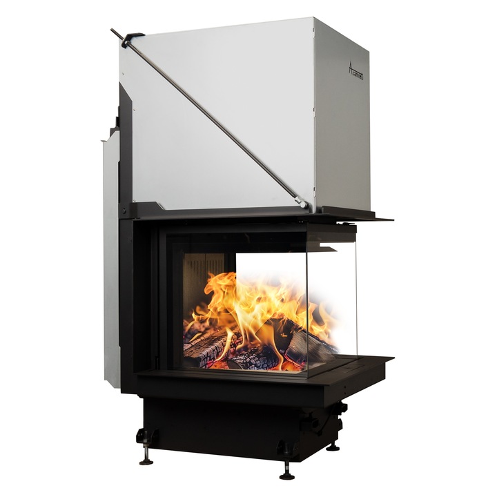Focar semineu pe lemne / brichete model A-CAMINETTI CRYSTAL 3D 50/60 PREMIUM, dimensiuni: 1442 (h) x 872 x 713 mm, 3 laturi sticla, usa relevabila, 13 kW putere maxima, incorporabil