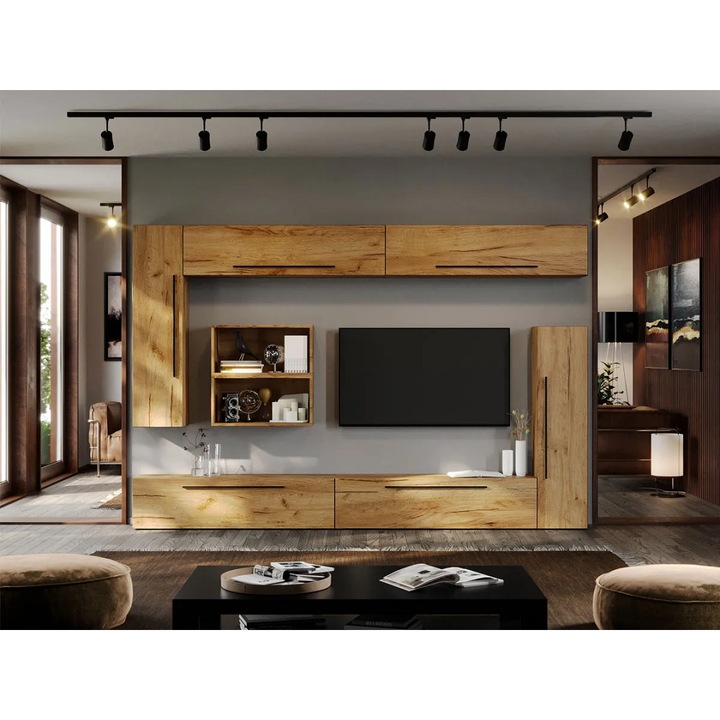 Set Mobila Living, Poem, C21, Stejar Auriu, L 270 x A 25 x H 185 cm