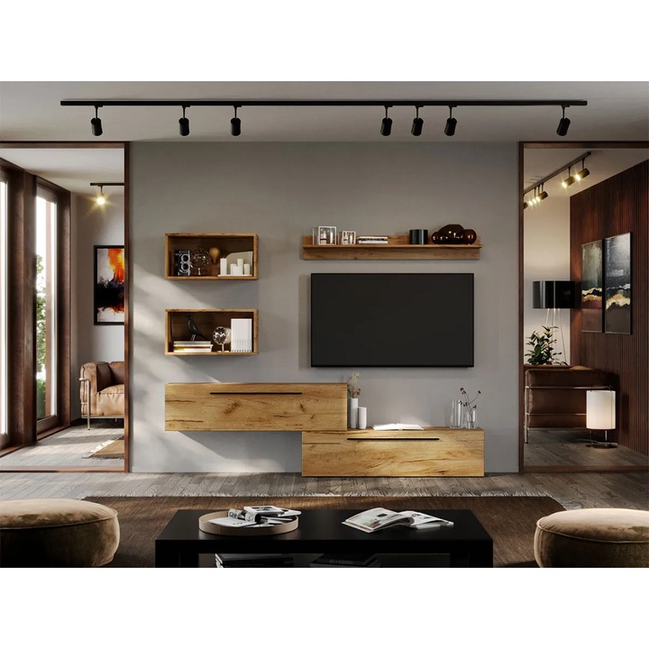 Set Mobila Living, Poem, C26, Stejar Auriu, L 220 x A 25 x H 30 cm