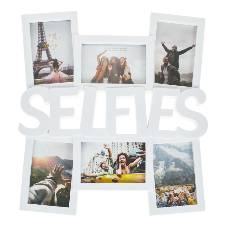 3D képkeret White Selfies Shopiens 6 fényképhez, 40 x 45 cm