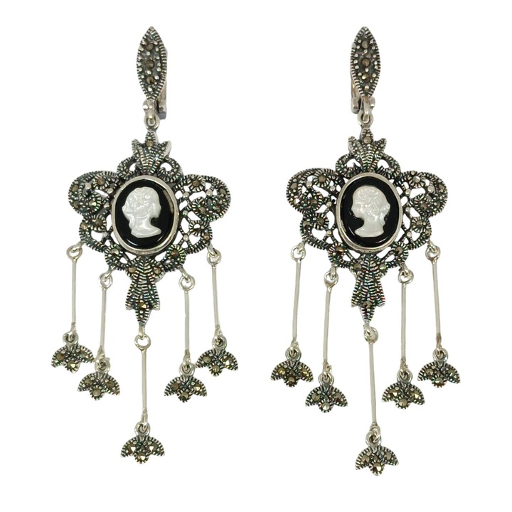 Обеци LTD Lily Les Trésors de Lily Divine Camee R9900, Височина на мотив: 70 mm, ширина на мотив: 25 mm, Сребро, Бял