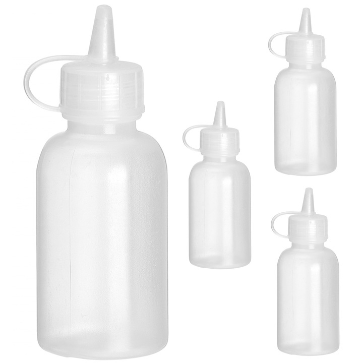 Set 4 mini dozatoare de sosuri, Hendi, Polietilena, Transparent, 50 ml