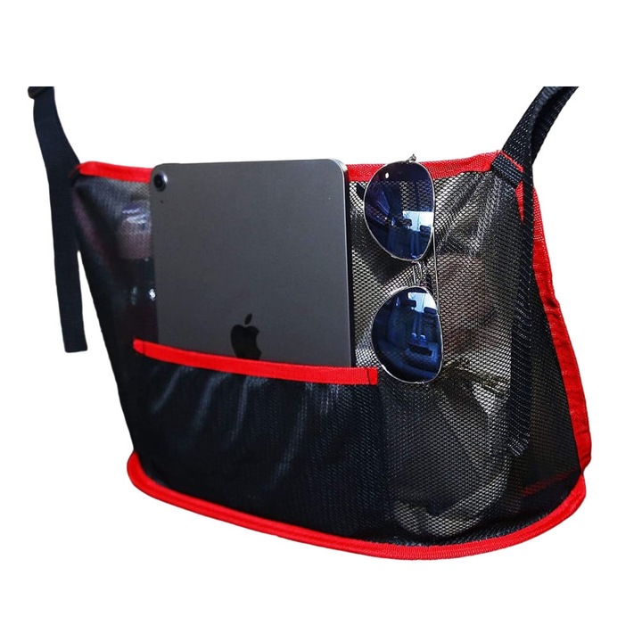 Organizator pentru scaune auto, nailon/poliester, negru/rosu, 40 x 26 cm