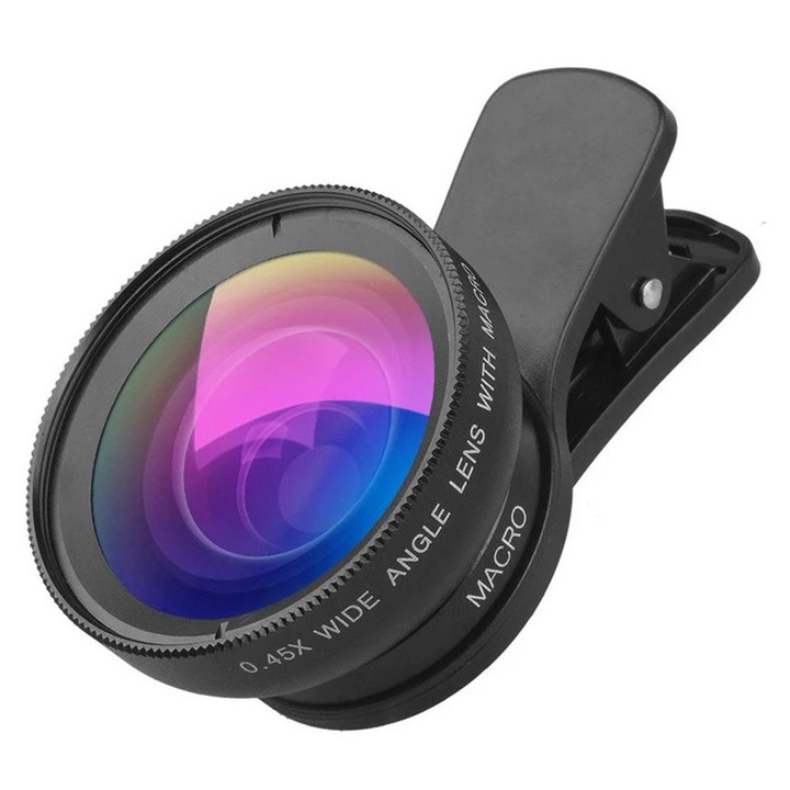 Lentila de zoom pentru telefoane si tablete, Zola®, 0.45x si 12.5x, macro clip, 7x3x5 cm, negru