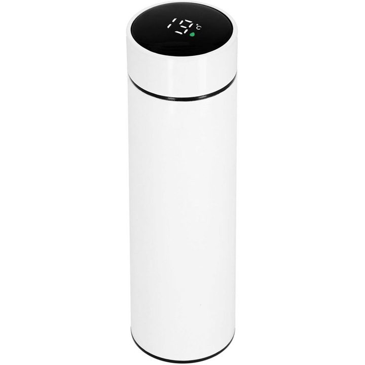 Okos termosz bögre, rozsdamentes acél, LED kijelző, hőmérséklet kijelző, 500ml, 23cm, fehér
