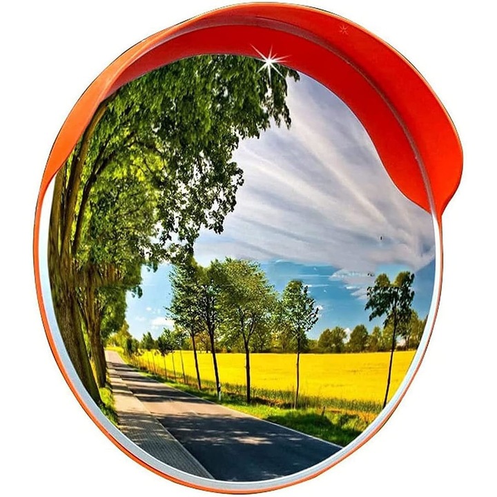 Oglinda de trafic convexa, portocaliu, 45 cm, de exterior, plastic PC Rebiko
