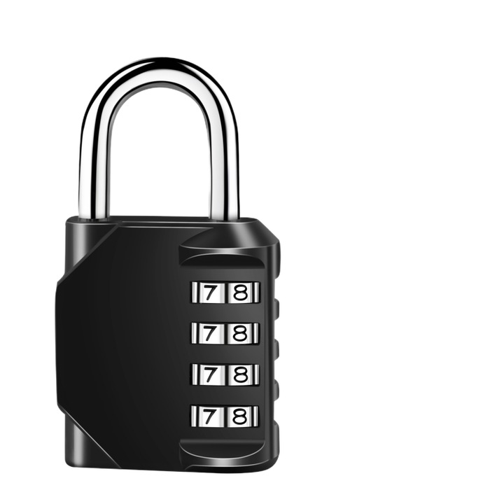 Lacat cu cifru, combinatie din 4, pentru Gym, School, Gates, Usi, Negru