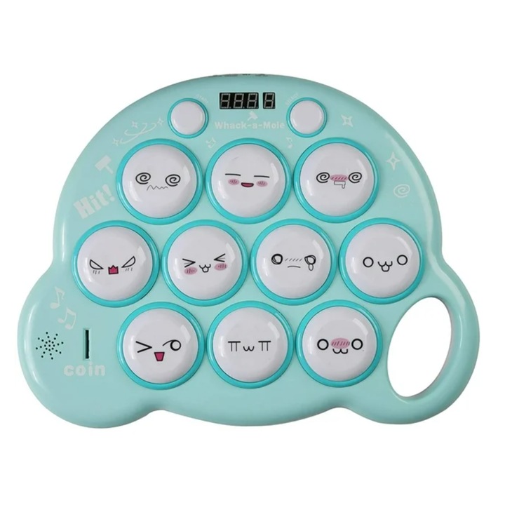 Joc interactiv copii, Loka®, Whack A Mole, 10 nivele de dificultate, 12 monezi, Sunete, Culoare Bleu, 33x44x3.5 cm